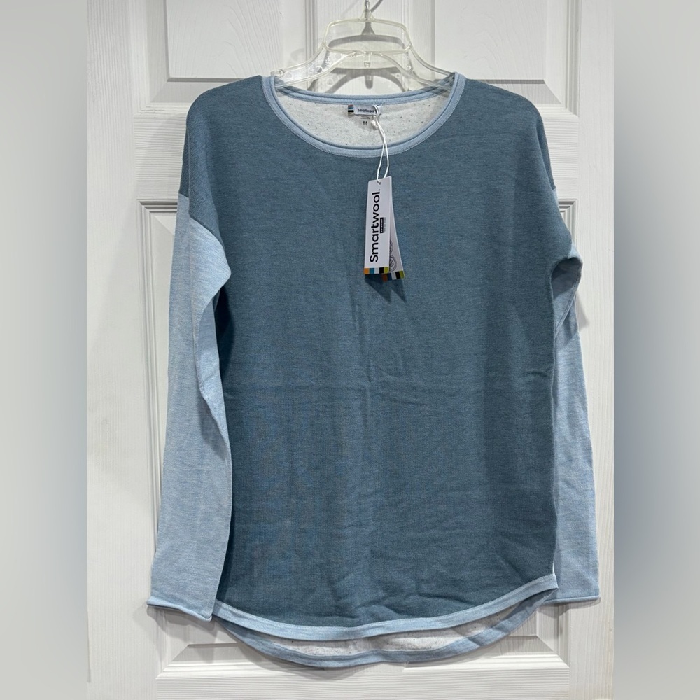 SmartWool Women's Medium Shadow Pine Color-Block Sweater Light Blue NWT Wool